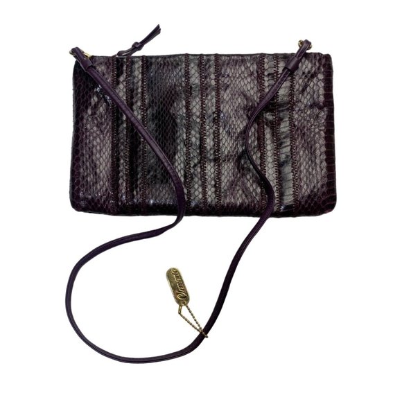 CLEMENTE SNAKE SKIN Dark Purple CLUTCH ZIP CLOSE PURSE VINTAGE 11X7 - Picture 2 of 8